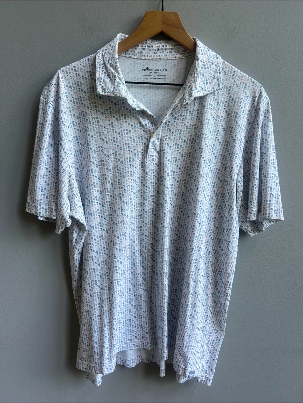 Peter Millar Men's Golf Polo Size Large Seaside Drinks Martini Pattern
